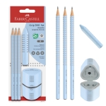 Faber-Castell Grip 580074 Pencil Set with Sharpener and Eraser 5-Piece Writing Set Sky Blue