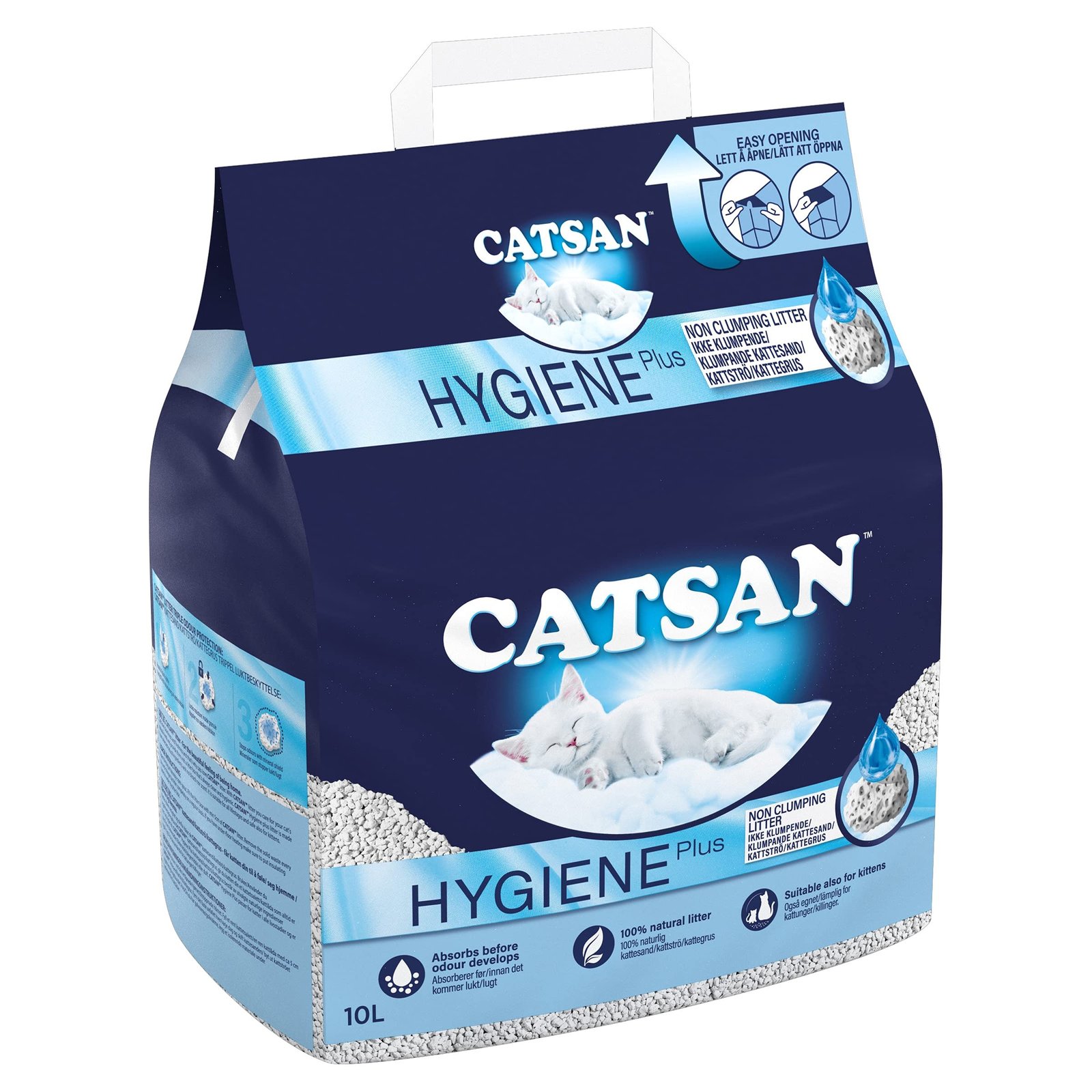 Catsan Hygiene Non-Clumping Cat Litter, 100 Percent Natural, Absorbent, 10 Litre, White