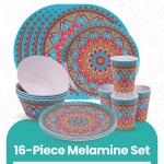 Trimming Shop 16pcs Melamine Dinner Set | Plates, Dessert Plates, Bowls & Cups | Moroccan Dinner Set | Party Dinnerware | Service for 4 | Reusable Dinnerware Set for Indoor, Outdoor, Picnic & Camping - Image 3