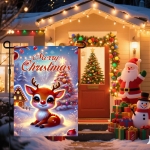 BlissYard Merry Christmas Garden Flag Cute Reindeer Red Nose12x18 Inch Snowy Christmas Tree House Lights Double Sided Outdoor Banner For Front Yard Porch Lawn Patio Seasonal Home Decor Winter Holiday - Image 7
