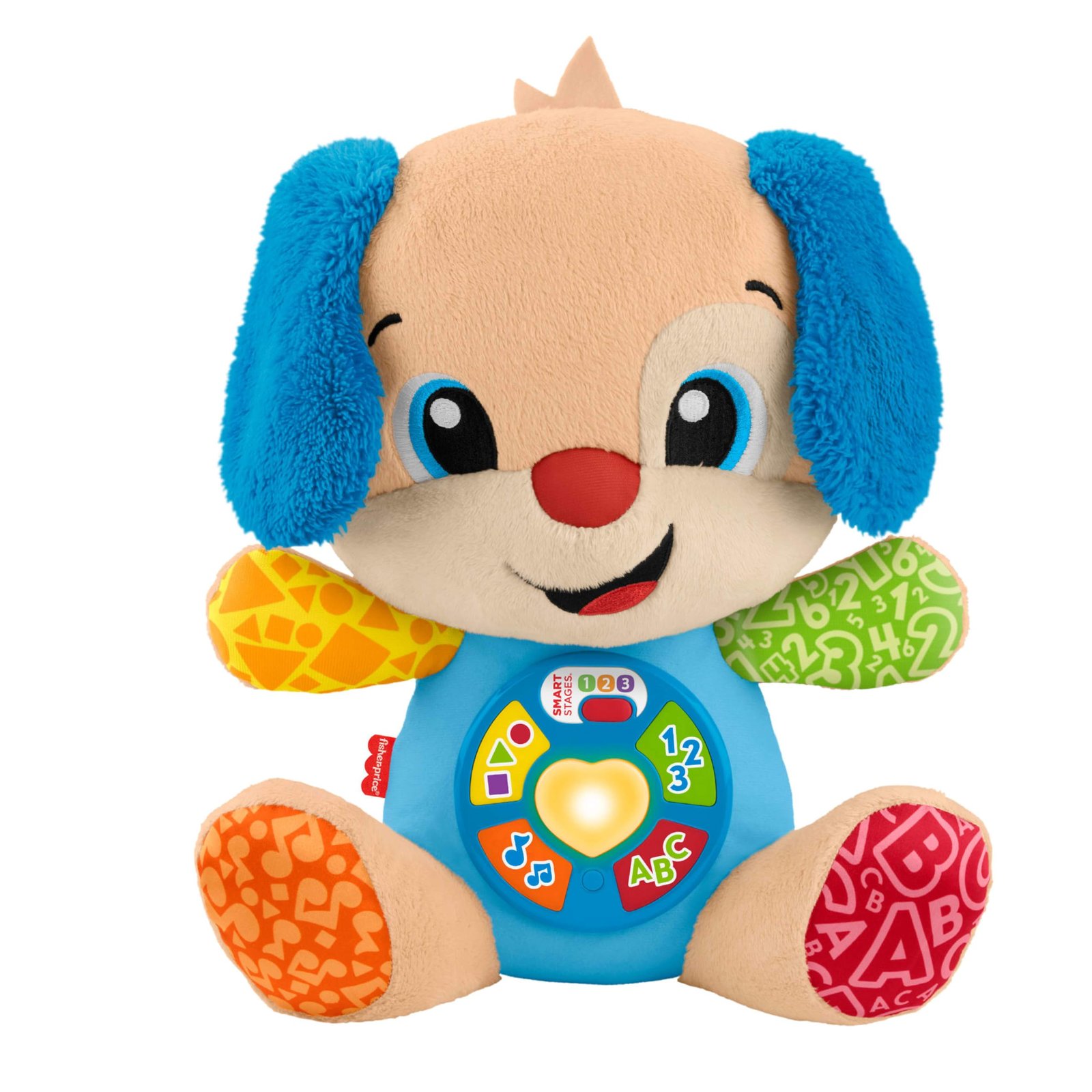 Fisher-Price Baby Learning Toy Laugh & Learn Smart Stages Puppy Musical Plush with Smart Stages for Infants Ages 6+ Months, Multilanguage Version: Dutch, English, French, German, Italian, JFD20