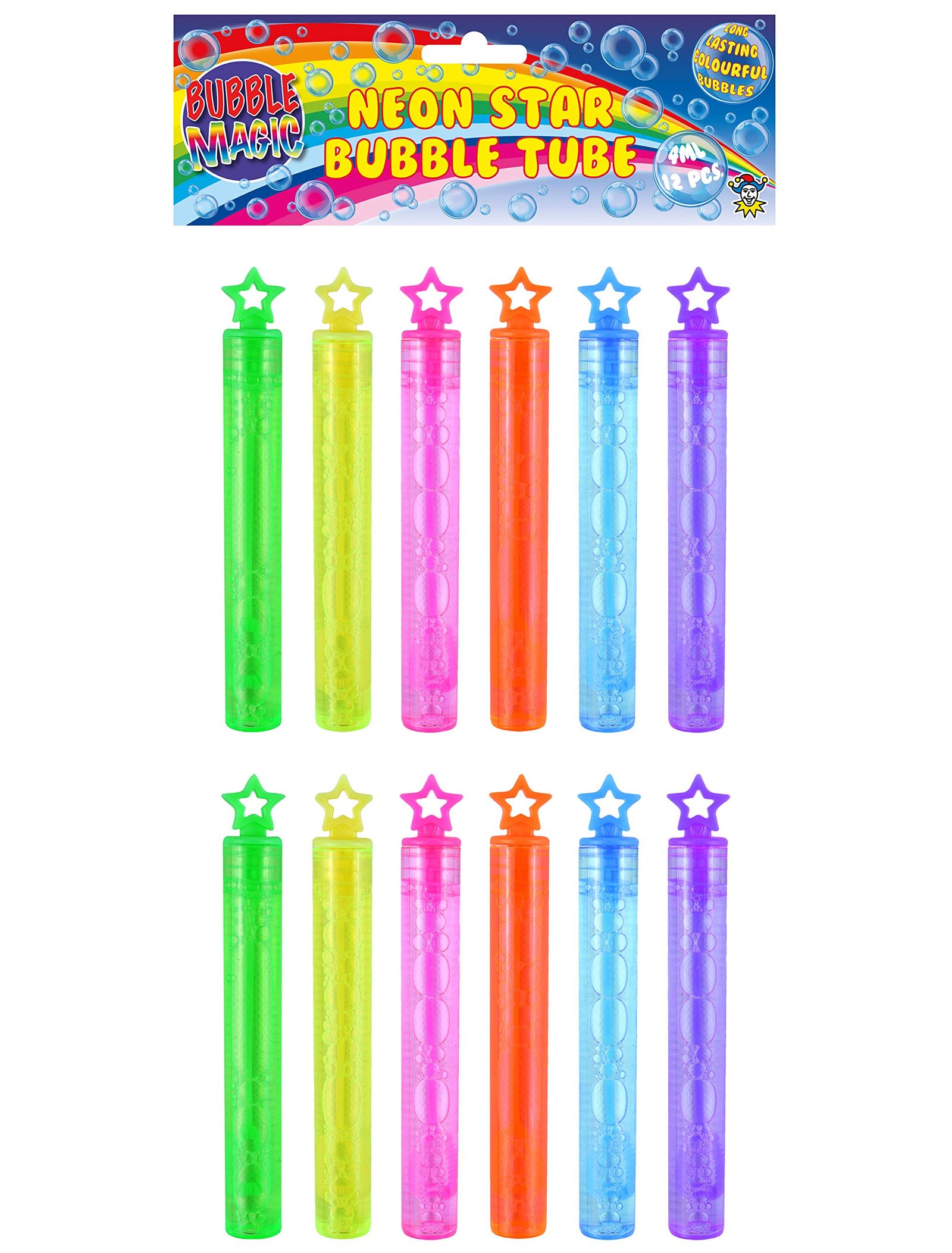 HENBRANDT Neon Bubble Tubes with Star Topper, Pack of 36 - [Toy] Kids Party Bag Fillers, Toy Neon Bubble Tube, Kids Prizes for Party Bags & Party Favours