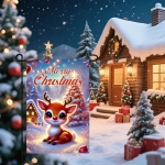 BlissYard Merry Christmas Garden Flag Cute Reindeer Red Nose12x18 Inch Snowy Christmas Tree House Lights Double Sided Outdoor Banner For Front Yard Porch Lawn Patio Seasonal Home Decor Winter Holiday - Image 2