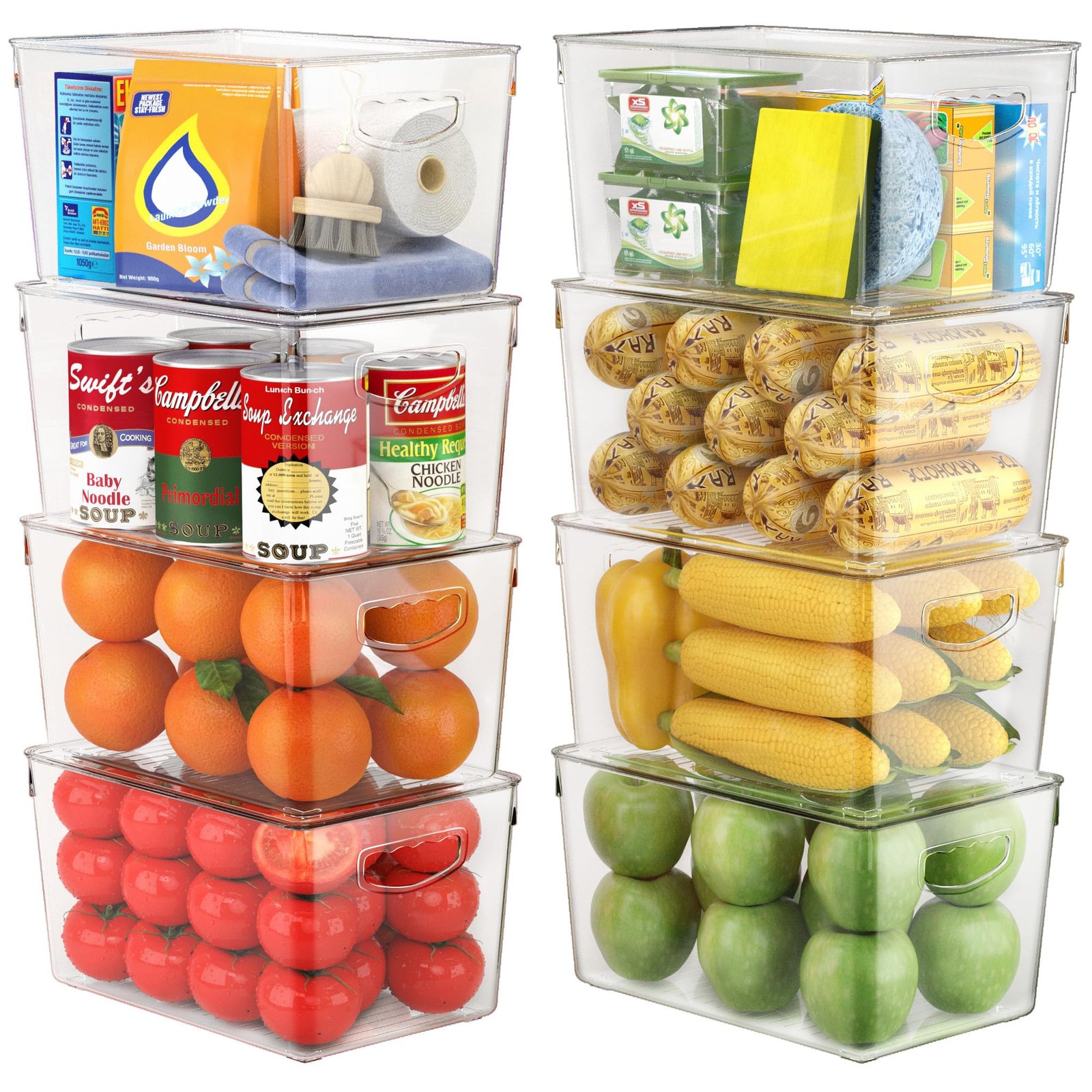 8 Pack Clear Storage Bins with Lids Stackable, Large Plastic Storage Bins with Handle for Pantry Organization and Storage, Perfect Containers for Fridge Organizer, Freezer, Kitchen, Cabinets, Bathroom
