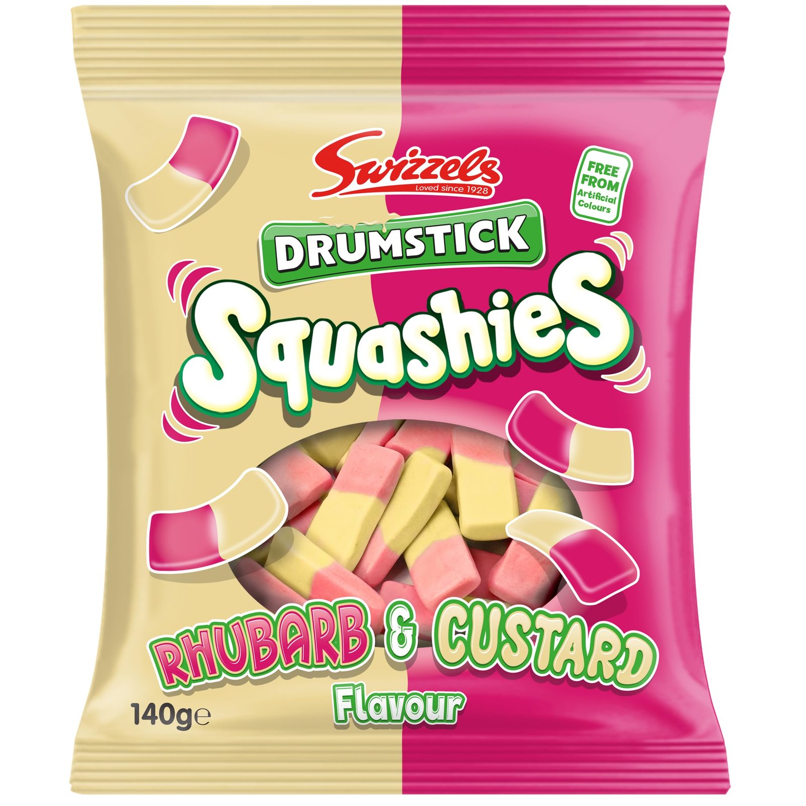 Swizzels Squashies Sweets - Rhubarb and Custard Flavour Squashies - Single Pack 140g