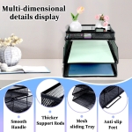 2 Tier Mesh in Trays，Stackable Office Desk Tidy File Holder with Top Stationery Holder，Paper Document Letter Trays for Office School and Home Black - Image 6