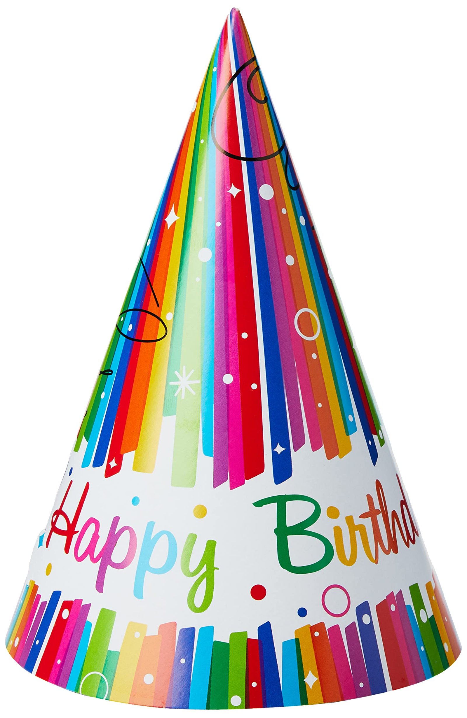 Rainbow Ribbon Birthday Party Paper Hats (15cmTall) Pack of 8 - Colorful Festive Caps for Fun Celebrations