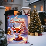 BlissYard Merry Christmas Garden Flag Cute Reindeer Red Nose12x18 Inch Snowy Christmas Tree House Lights Double Sided Outdoor Banner For Front Yard Porch Lawn Patio Seasonal Home Decor Winter Holiday - Image 4