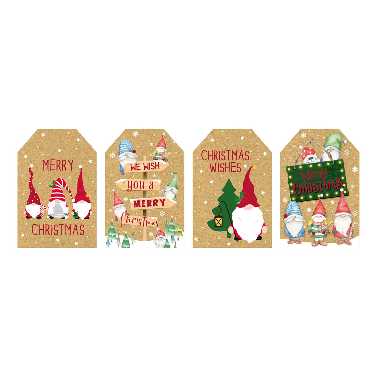 Eurowrap Christmas Brown Kraft Gift Tags Xmas Pack of 20, 4 Assorted Designs, Eco Friendly Made from 100% Recyclable Paper Gonk Design