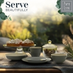 24-Piece Dinnerware Set - Bowl and Plate Set - Stoneware Dining Set for 6 People - Dishwasher and Microwave Safe - Grooved Dining Service in Grey-Blue - Image 2