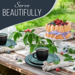 Ibiza Stoneware Dinnerware Set for 6 - Elegant Dishware - Dishwasher & Microwave Safe - Complete Dining Ensemble - Plates for Dining Service - Pure Living in Dark Petrol - Image 2