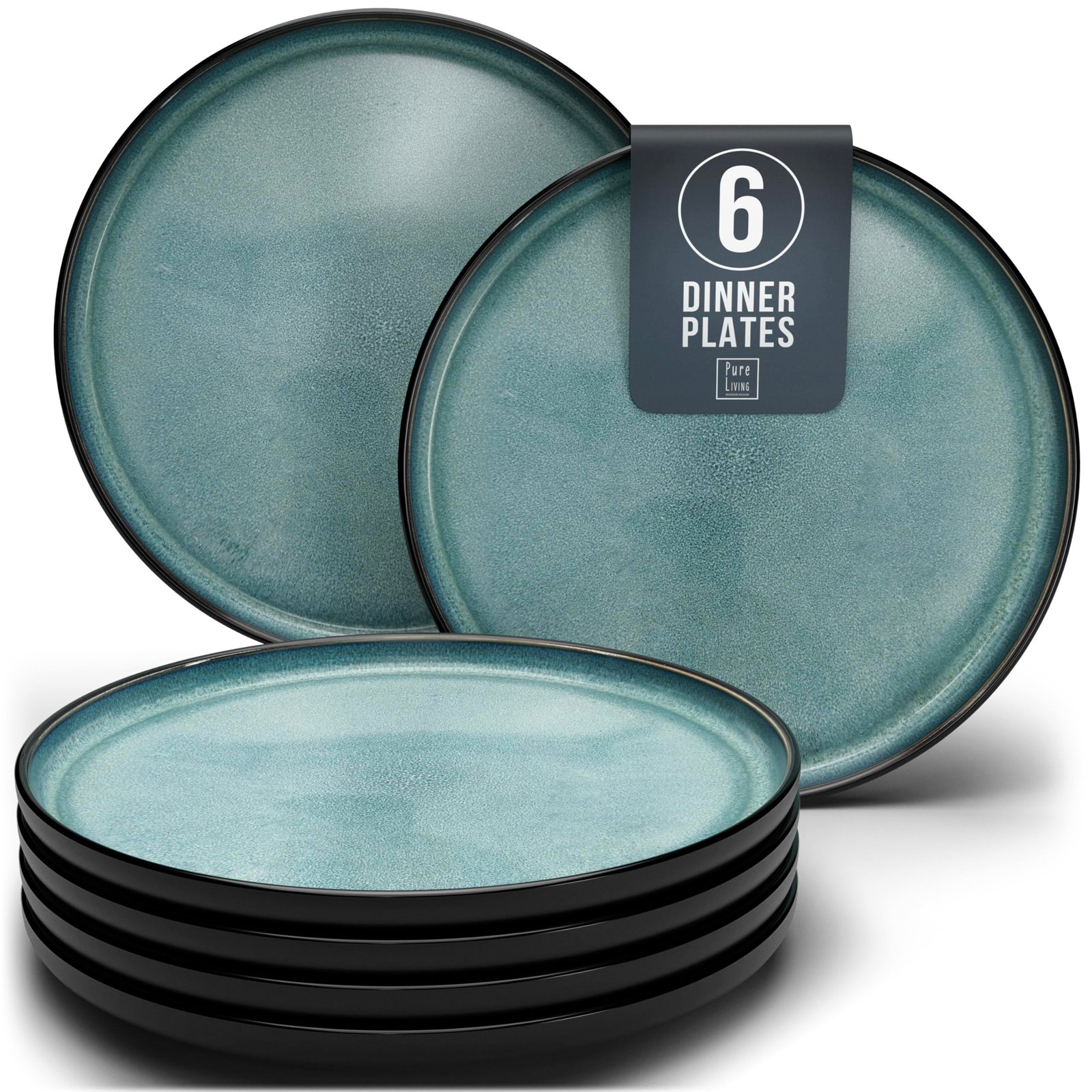 91aTFdTbWmL.jpg Ibiza Stoneware Dinnerware Set for 6 - Elegant Dishware - Dishwasher & Microwave Safe - Complete Dining Ensemble - Plates for Dining Service - Pure Living in Dark Petrol - Image 1