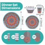Trimming Shop 16pcs Melamine Dinner Set | Plates, Dessert Plates, Bowls & Cups | Moroccan Dinner Set | Party Dinnerware | Service for 4 | Reusable Dinnerware Set for Indoor, Outdoor, Picnic & Camping - Image 9